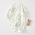 Newborn long-sleeve cotton romper with cute fruit and bear print in white and green - 52 / Green Pear Print