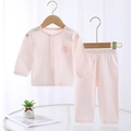 Baby cotton pajamas set in pale pink with long sleeve button top and matching pants - Size 66 / Pink Vertical Stripes