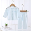 Light blue baby cotton pajama set with cute cartoon bears on breathable mesh fabric - Size 66 / Blue Vertical Stripe