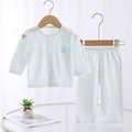 Infant cotton long-sleeve pajama set featuring a light green color and lion print - Size 80 / Cyan Stripes