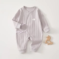 Close-up of light purple ribbed cotton baby romper with cloud applique and side ties - 52cm / Purple (Wing)