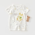 Short sleeve cream baby romper with yellow rabbit print and soft grey polka dots - Size 59 / Yellow Dot Rabbit