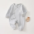 Detail of light blue baby romper made of soft rib knit cotton fabric with wing patch - 52cm / Gray-Blue (Wing)