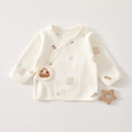 Détail du haut kimono bébé en coton côtelé crème avec motifs carottes et lapins - Jacquard Radis Lapin / 52cm