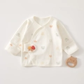 Détail du haut cache-cœur pour bébé en coton côtelé crème avec patch champignon - Jacquard Souhaits de Coeur / 52cm