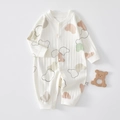 Long sleeve cream baby romper with bear print in organic ribbed cotton fabric - 59 / Color Block Cloud