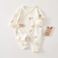 Detailed view of 100% cotton newborn romper featuring cute rabbit and forest animal prints - 52 / Animal Forest