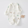 Long-sleeved cotton baby romper in beige with cute bunny patterns and snap buttons - 59 / Colorful Rabbit