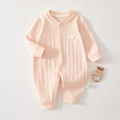 Tutina neonato rosa a maniche lunghe in cotone a coste con toppa a nuvola e bottoni a pressione - Rosa Chiaro / Taglia 59