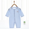 Light blue infant long sleeve romper with rainbow embroidery and breathable cotton texture - Size 59 / Blue Rainbow