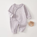 Quilted lavender baby romper with long sleeves, ribbon accents and side buttons - 52cm / Lavender Purple