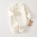 Detail of quilted cotton baby romper featuring cute bear prints and snap buttons - Size 59 / Pink Lamb (24054)