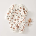 Détail de la barboteuse pour bébé avec imprimés ours et texture en coton doux - 73 / Imprimé Ours Timide
