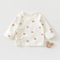 Detailed view of organic cotton baby kimono wrap with brown teddy bear print and ties - 52cm / Full Print Apple Bear (Size 52)