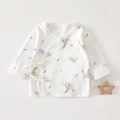 Detail of newborn cotton kimono top with cute blue mushroom and feather patterns - 52cm / Mushroom Bottle (Size 52)