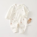 Off-white cotton newborn bodysuit with hot air balloon prints and side-tie closure - Parachute Santa