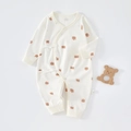 Newborn baby organic cotton romper featuring cute dark brown bear prints and side ties - Size 66 / Apple Bear Print (5743248684232)