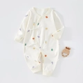 Newborn cotton romper with colorful vegetable print and secure side-tie closure - Size 66 / Vegetable Print (5743248684235)
