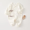 Newborn cream cotton long sleeve bodysuit with purple bows and colorful star print - Size 66 / Flower Print (5760404949645)