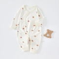 Newborn cotton long sleeve romper with cute bear print in creamy white finish - Apple Bear Print