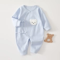 Dormeuse nouveau-né en coton bleu clair avec texture côtelée et broderie d'ours - 66 / Ours Bleu Uni
