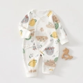 Newborn long sleeve cotton romper in cream white with cute cosmic cartoon prints - Happy Planet
