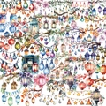 Macro-opname van waterdichte PET-stickers met aquarel lantaarns en bloemmotieven - Vintage Aquarel Lamp Stijl