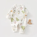 White cotton baby bodysuit with cute dinosaur prints and side-tie kimono closure - Dinosaur Paradise
