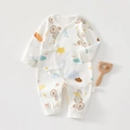 Newborn cotton long sleeve romper in beige with cute bear and bicycle print for infants - Playing Bear