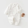 Floral cotton newborn romper with pink wavy trim and side ties for easy dressing - Purple Small Flower