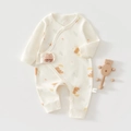 Détail de la barboteuse pour bébé en coton avec broderie ours et boutons pressions - Ours Parapluie / 52cm