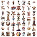 Foglio dettagliato di adesivi PET a tema circo vintage con animali e clown per bambini - Stile PET Circo