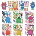 Close-up of DIY monster stickers with various expressions and party accessory elements - 8 Pcs/Pack