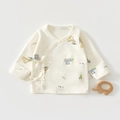 Newborn baby wrap shirt with cartoon construction car print in soft cream cotton - 52cm / Excavator (Size 52)