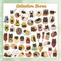 Detailed view of waterproof cartoon black cat stickers with diverse food designs - Black Cat and Food Series