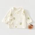 Newborn cotton kimono shirt with green cartoon dinosaur print in cream beige - 52cm / Dinosaur & Tree (Size 52)