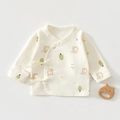 Newborn baby long sleeve cotton wrap top with cartoon bear print in off-white finish - 52cm / Hi Bear (Size 52)