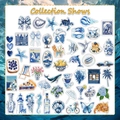 50 adesivi acquerello blu per decorazioni fai-da-te di quaderni e valigie - Stile Acquerello Blu (YCK295)