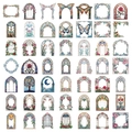 Detail of 49 vintage floral PET stickers featuring stained glass butterfly and gothic designs - Floral Mirror PET Sticker Pack