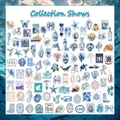 100pcs coastal blue waterproof stickers set featuring watercolor ocean designs - Blue Coastal Theme (100 Pcs/Pack)