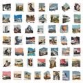 Detail showing vintage torn photo PET stickers with landscapes and retro aesthetics - Tattered Photo Style