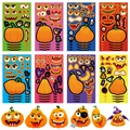 Halloween DIY Kürbis Gesicht Aufkleber Set mit acht bunten Blättern für kreative Bastelarbeiten - Nicht wiederholender Stil