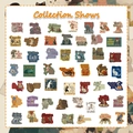Flat lay of 50 whimsical medieval abstract art stickers with surreal illustrations - 50 Sheets/Pack