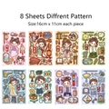 Detail van 8 vellen stickers met oude Chinese kostuums voor DIY dagboeken en deco - 8 Niet-herhalende Vellen