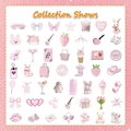 Detailed collection of cute pink aesthetic stickers with rabbits, hearts, and dessert patterns - 50 Sheets / Pink Series