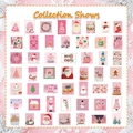 Collection of 56 pink Christmas stamp stickers with cute cartoon deer and Santa motifs - 50 Sheets/Pack