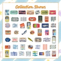 Detaillierte Sammlung von Vintage-Sardinen-Aufklebern und bunten Ozeanfisch-Dekoren - Vintage Sardinen Thema (YCK412)