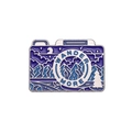 Blue enamel camera pin featuring wander more text with mountain and starry sky design - Travel Camera Style (XZ8516)