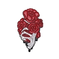 Enamel pin featuring a red rose and white skeleton hand in a gothic romantic design - Dark Rose Skeleton Hand (xz8612)