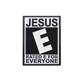 Pin de esmalte rectangular en blanco y negro con diseño de Jesús y Rated E for Everyone - Forma Logotipo Clasificación Juego (XZ8495)